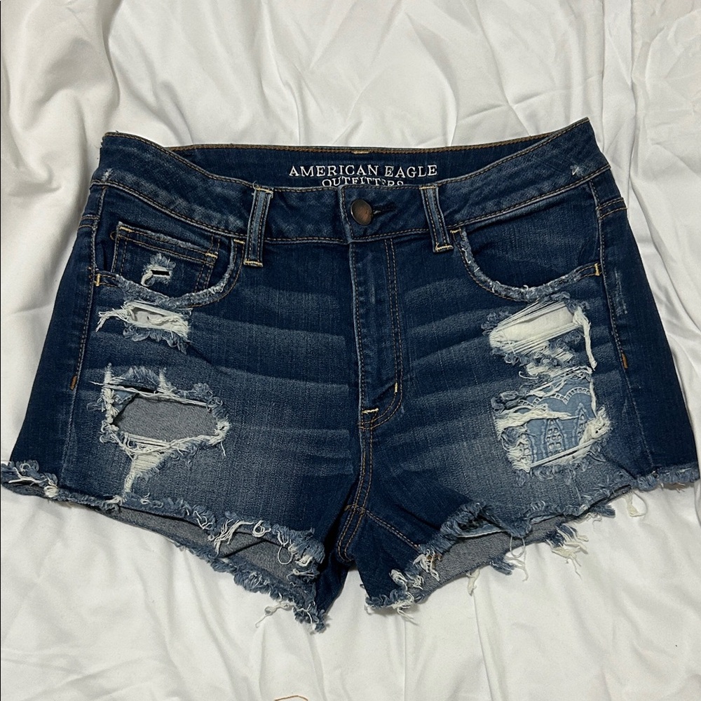 American Eagle Outfitters Women's Ripped Jean Shorts - Navy